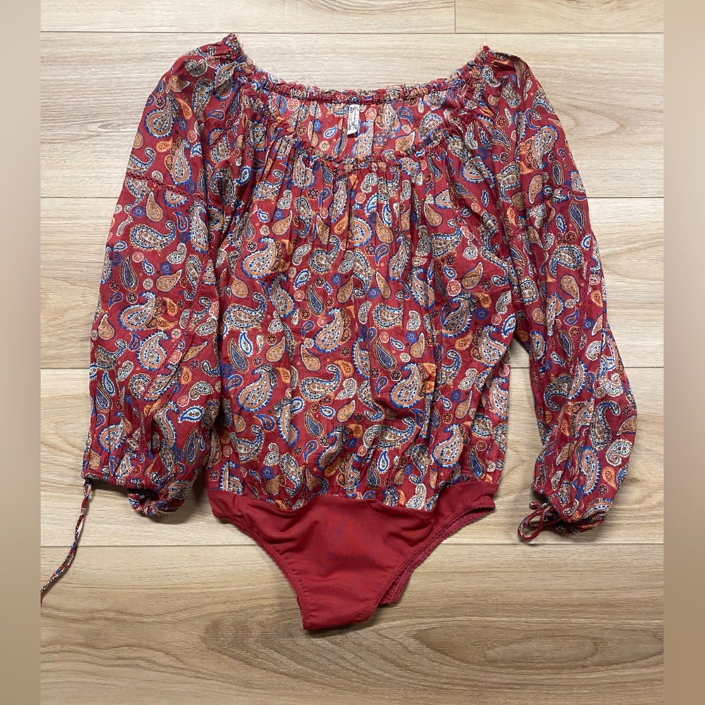 Free People Red Paisley Bodysuit